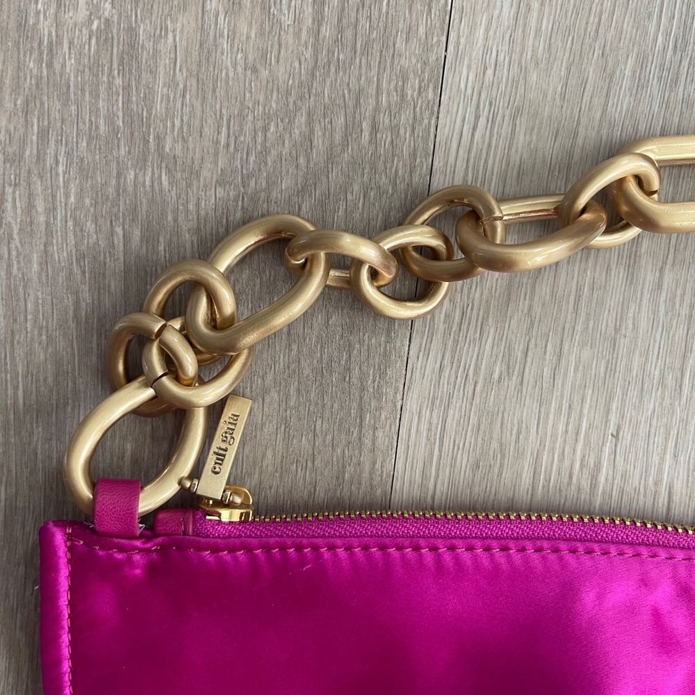 Cult Gaia Estrella Mini Anemone Pink Satin Gold Chain Shoulder Bag Chic Glam Y2K - Picture 9 of 12